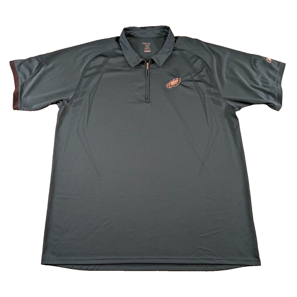 Philadelphia Eagles Shirt Mens 2XL XXL Green Reebok Polo Performance Zip NFL